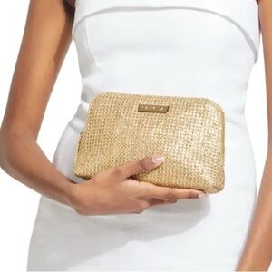 ANNE KLEIN Raffia Clutch Bag zip closure w/Wristlet Strap Woven bag , Coastal